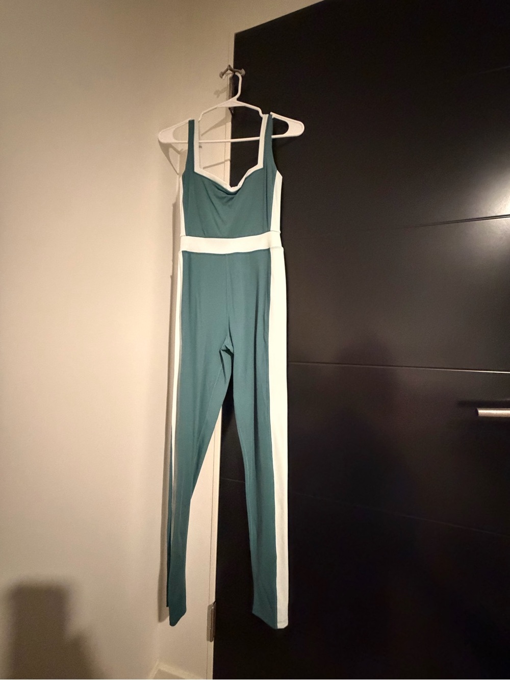 Teal and White Striped Slim Jumpsuit